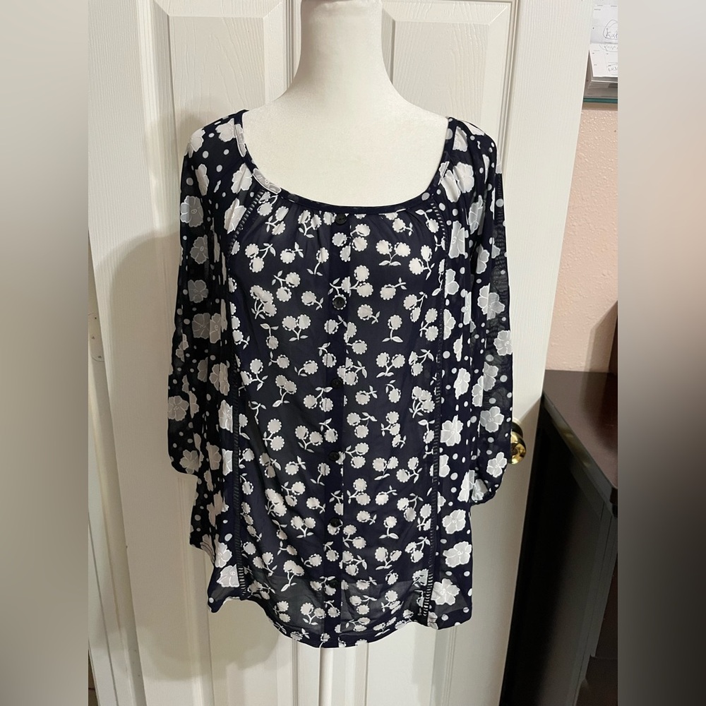 (N) Siren Lily Floral Navy Women's Top